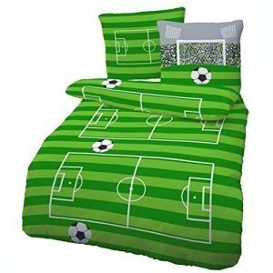 Biber Bettwäsche Fußball Spielfeld Grün 135x200 cm - Kinderbettwäsche