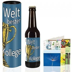 Biergeschenk + Geschenkkarten Set "Welt bester Kollege" - 1 Flasche Pils (0,33l) mit der Aufschrift 