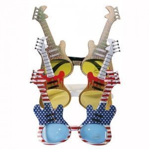 Brille Sonnenbrille Guitar USA Bunt E-Gitarre Rockstar Motto Party Schlager DJ