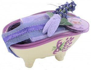 Geschenk-Set Seifenschale Keramik Badewanne mit Lavendel-Seife 100 g