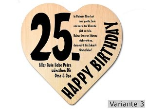 Geschenk zum 25. Geburtstag: Herz Holzschild mit Wunschtext