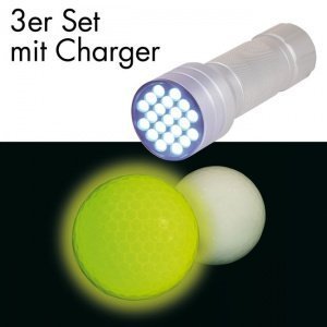 Golfbälle Lunaball, 3 Stk. + Lunacharger-LED-Lampe