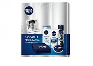 Nivea Men Geschenkset Sensitiv plus gratis Sporthandtuch, für Männer, 1er Pack (1 x 4 Stück)
