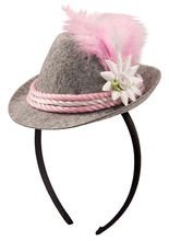 Oktoberfest Haarreif mit Mini-Hut rosa-weiss-grau