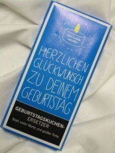 Schokolade Geburtstagskuchen - Ersetzer, BLAU, "Statt vieler Worte und großer Torte", 100 gr. Tafel