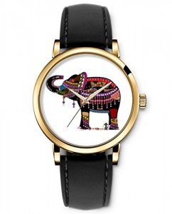 SPRAWL schwarze Leder golden Damenuhr Armbanduhr Quarzuhr mit Elefanten Tierschen Serie