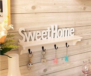 Sweet Home Holz Wandhalterung Haken Kleiderbügel Rack Schlüssel Haken, weiß