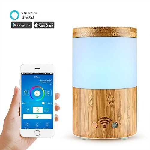Wifi Smart Aroma Diffuser mit Alexa (Amazon Echo/Echo dot), AOZBZ Natürlicher Bambus 4 in 1 Ultrasc