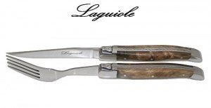 Authentisch Laguiole - 12-tlg Steakbesteck (6 Steakmesser + 6 Gabeln) - Olivenholz Griffe - Klingens