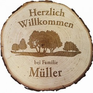 Baumscheibe mit hochwertiger Gravur "Familie" - Personalisiert mit Namen