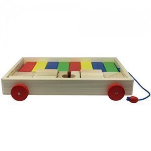 Kinder Spielzeug aus Holz Kleiner Nachziehwagen mit Bausteinen