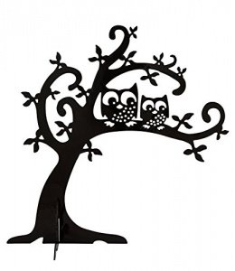 SIX aufstellbarer, schwarzer Schmuckbaum mit Eulen auf einem Ast
