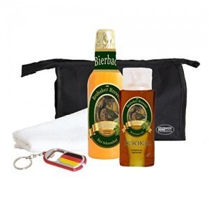 BRUBAKER Bier Badeset Geschenkset für Männer mit Kulturbeutel, Waschlappen und LED Flaschenöffner