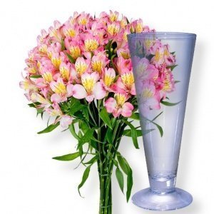 10 Alstromerien und Glasvase