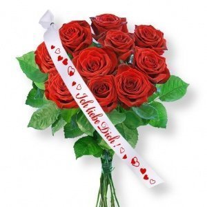 10 rote Rosen und Schleife: Ich liebe Di
