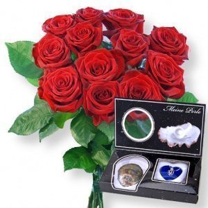 12 rote Rosen und Meine Perle