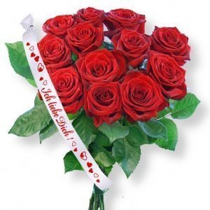 12 rote Rosen und Schleife: Ich liebe Di