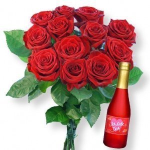 12 rote Rosen und Secco Ich liebe Dich!