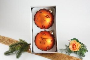 2 Christbaumkugeln Blutorange mit Dekor 