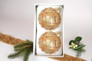 2 Christbaumkugeln Inkagold mit Dekor Ø 