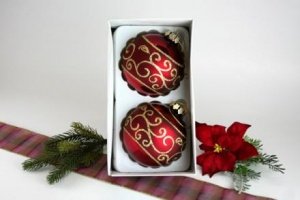 2 Christbaumkugeln Ochsenblut mit Dekor 