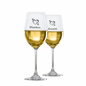 2 Weißweingläser mit Gravur