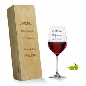 *20. Geburtstag* Rotweinglas in Holzkist