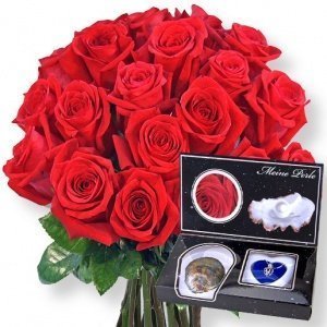 20 rote Rosen und Meine Perle