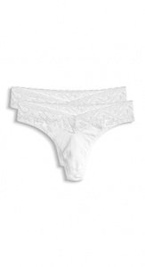 2x Baumwollmix-String mit Spitze