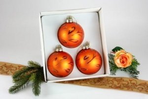 3 Christbaumkugeln Blutorange mit Dekor 