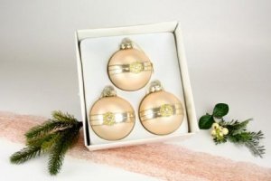 3 Christbaumkugeln Champagner mit Dekor 