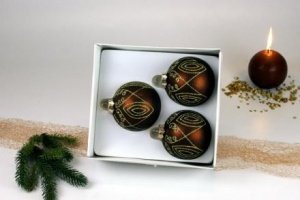 3 Christbaumkugeln Nougat mit Dekor Ø 8c