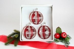 3 Christbaumkugeln Rot mit Dekor Ø 8cm