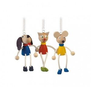 3 Figuren mit Federn Maus, Hund und Katz