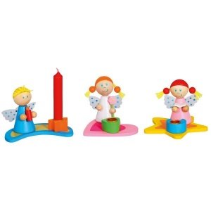 3 Kerzenständer Engel aus Holz von Bino