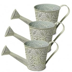 3 Metall-Gießkannen grau