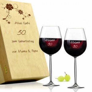 *30. Geburtstag* Rotweingläser in Holzki