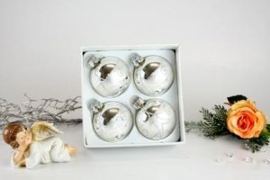 4 Christbaumkugeln silber mit Dekor Ø 6c
