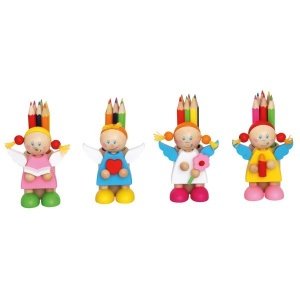 4 schöne Stiftständer aus Holz mit Engel