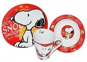 4 tlg. Geschirrset Snoopy - die Peanuts - Porzellan Trinkbecher + Teller + Müslischale + Unterlage 