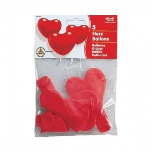 5 rote Herzballons, mittel I love you
