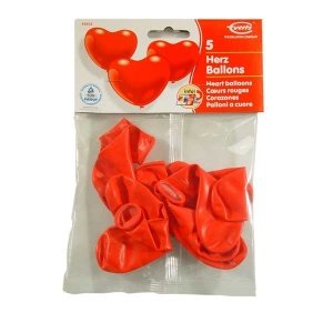 5 rote Herzballons, mittel