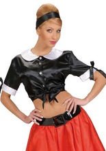 50er Satin-Bluse bauchfrei schwarz-weiss