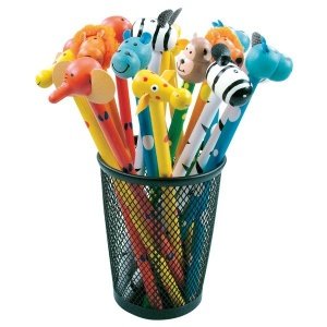 6 Bleistifte aus Holz mit Tierköpfen