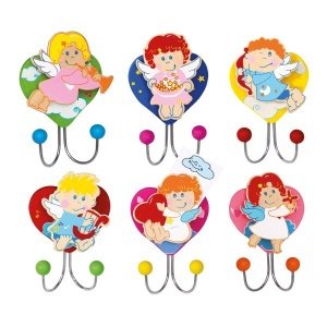 6 Kinder Kleiderhaken aus Holz - Motiv E