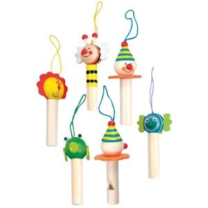 6 bunte Holzpfeifen mit lustigen Tier un