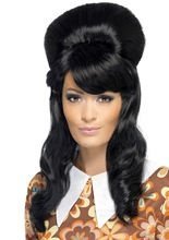 60er 70er Beehive Perücke Pin-Up schwarz