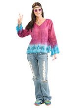 60er 70er Hippie Batik-Bluse lila-blau
