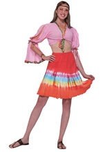 60er 70er Hippie Batik-Rock rot-bunt