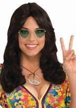 60er 70er Hippie-Perücke halblang schwar